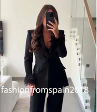 ZARA NEW WOMAN FITTED FEATHER BLAZER JACKET BLACK XS-XL 9339/696/800