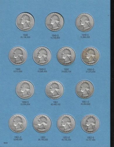 1932-1964 P, D, S Washington Quarter Silver Set $19.50 Face "Circ-BU"