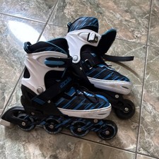 ECOOD Youth Adjustable Inline Skates with Adjustable Straps Black Blue White