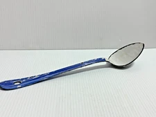 Vintage Cobalt Blue Swirl Graniteware Enamelware Long Handle Camp Spoon 13"