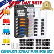 12-Way Blade Fuse Box Block Holder LED Indicator 12V 32V Auto Marine Waterproof