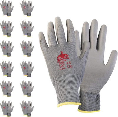 12 Pairs Safety Work Gloves for Men & Women with PU Coated Grip on Palm & Finger