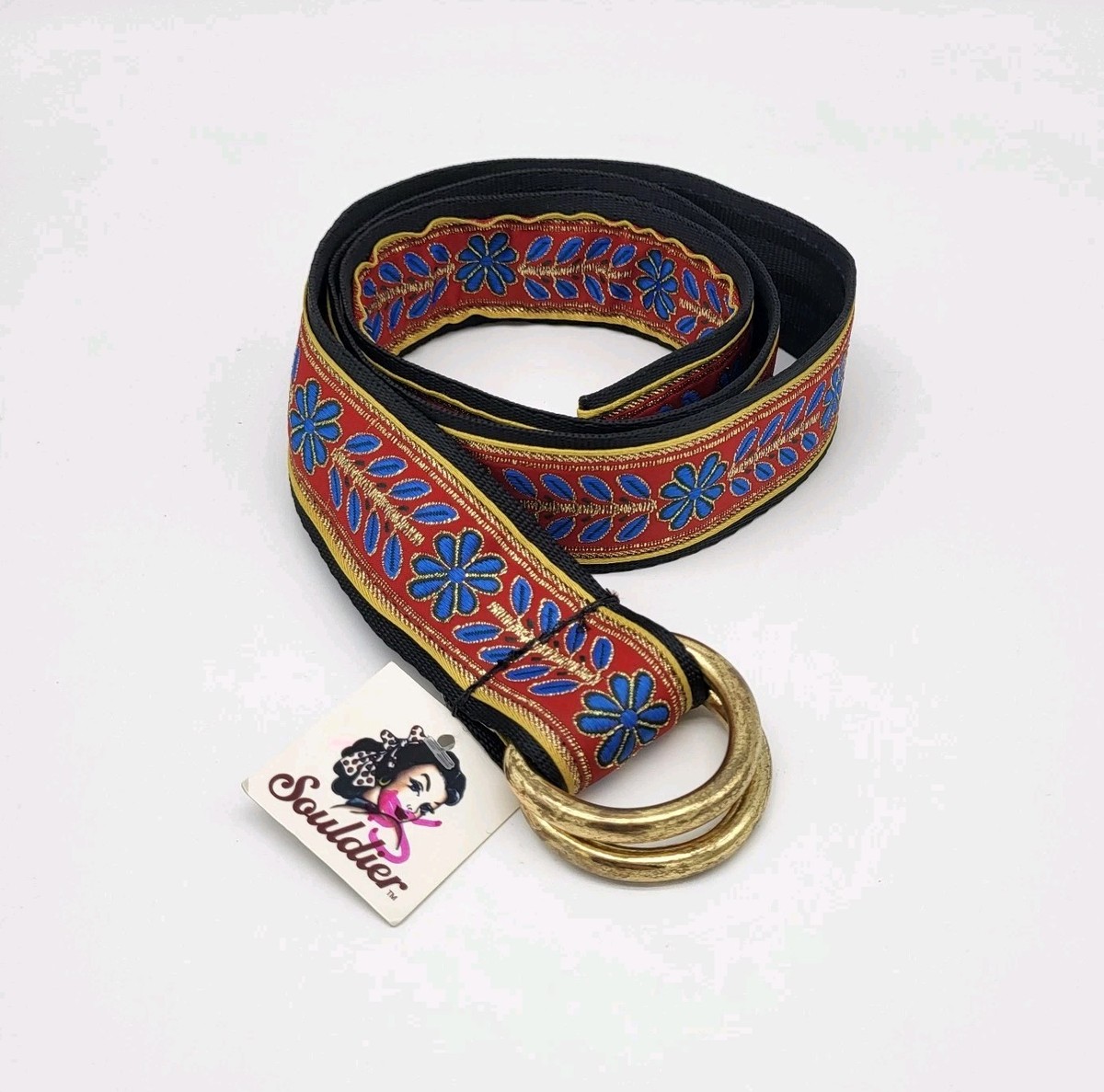 Souldier Fabric Red Blue Gold O-Ring Belt Women