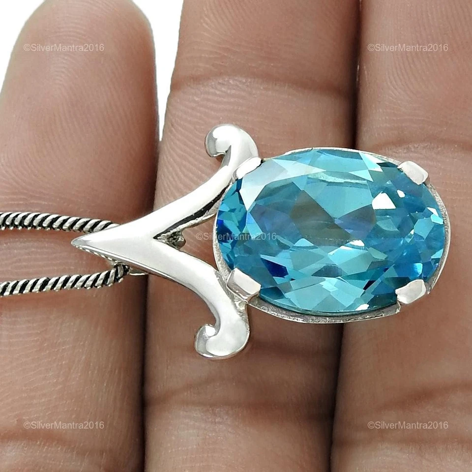 Blau Topas Edelstein Kunst Deko Handgefertigt Ethno Anhänger Schmuck 925 Solid - Bild 4 von 4