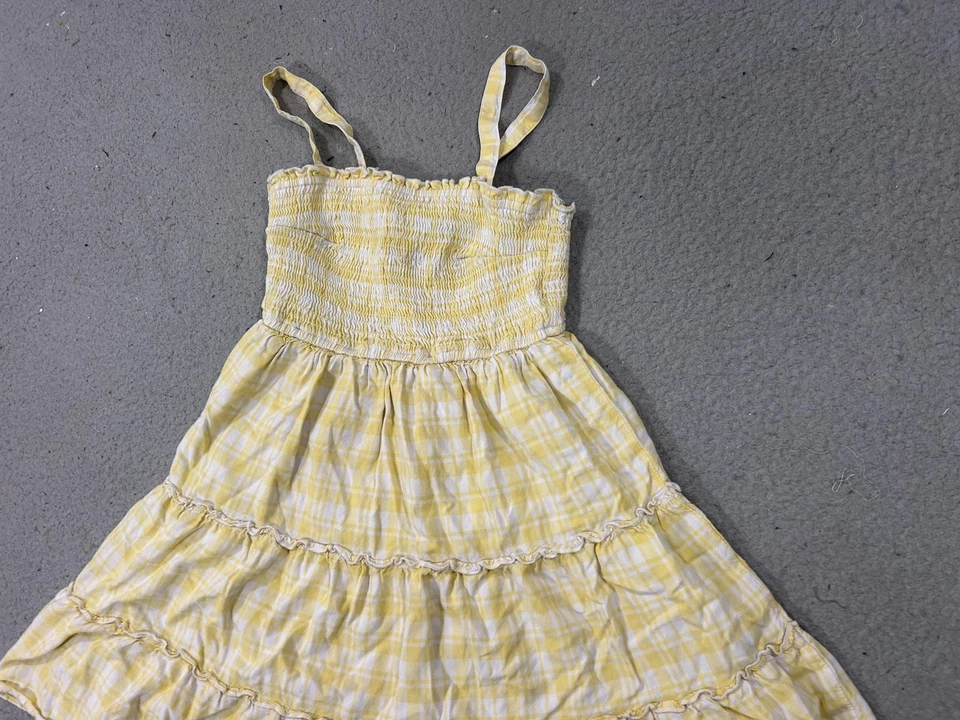 Y2K Hollister Babydoll Top Womens XS Yellow White Plaid Smocked Strappy Sundress - Image 2 of 4