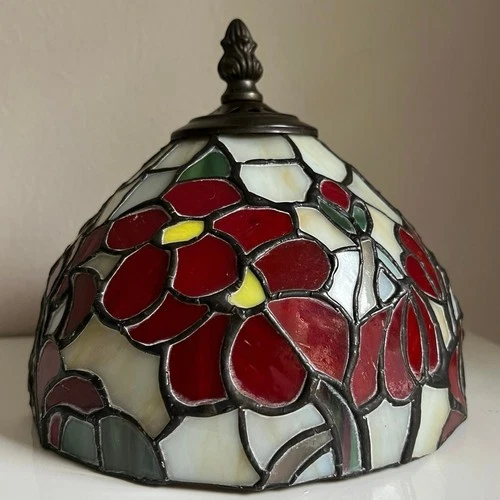 Vintage Tiffany Style Stained Glass Lamp Shade Floral Red White Replacement 7”
