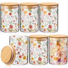 Suclain Set of 6 Glass Jars with Lids 23 oz Floral Glass Pantry Storage Conta...