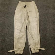 Nasty Gal Collection Faux Leather Pants US 4 Cinched Ankle Beige NWT