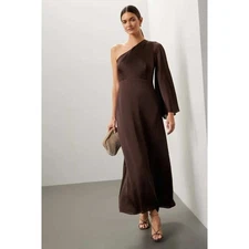Sachin & Babi Keely Gown One Shoulder Maxi Dress Formal Brown Satin Evening Sz 8