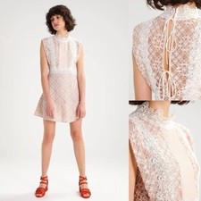 Sandro Paris Peaches Guipure Lace Mini Dress High Neck Cream Open Back US 6 FR 2