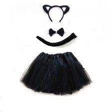 Black Cat Set Ears Tail Bowtie  Tutu Fancy Dress Costume Kids Adults Animal new