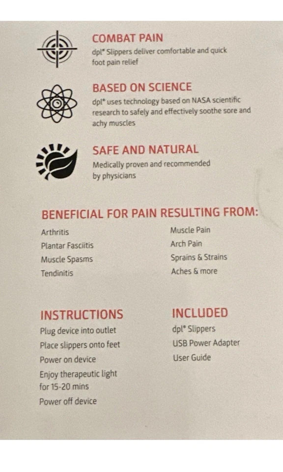 DPL LIGHT THERAPY SLIPPERS For Foot Arthritis Neuropathy Pain Circulation - Image 4 of 4