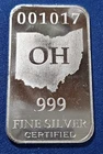 A U.S. States Ohio OH 1/2oz .999 Fine Silver Bar
