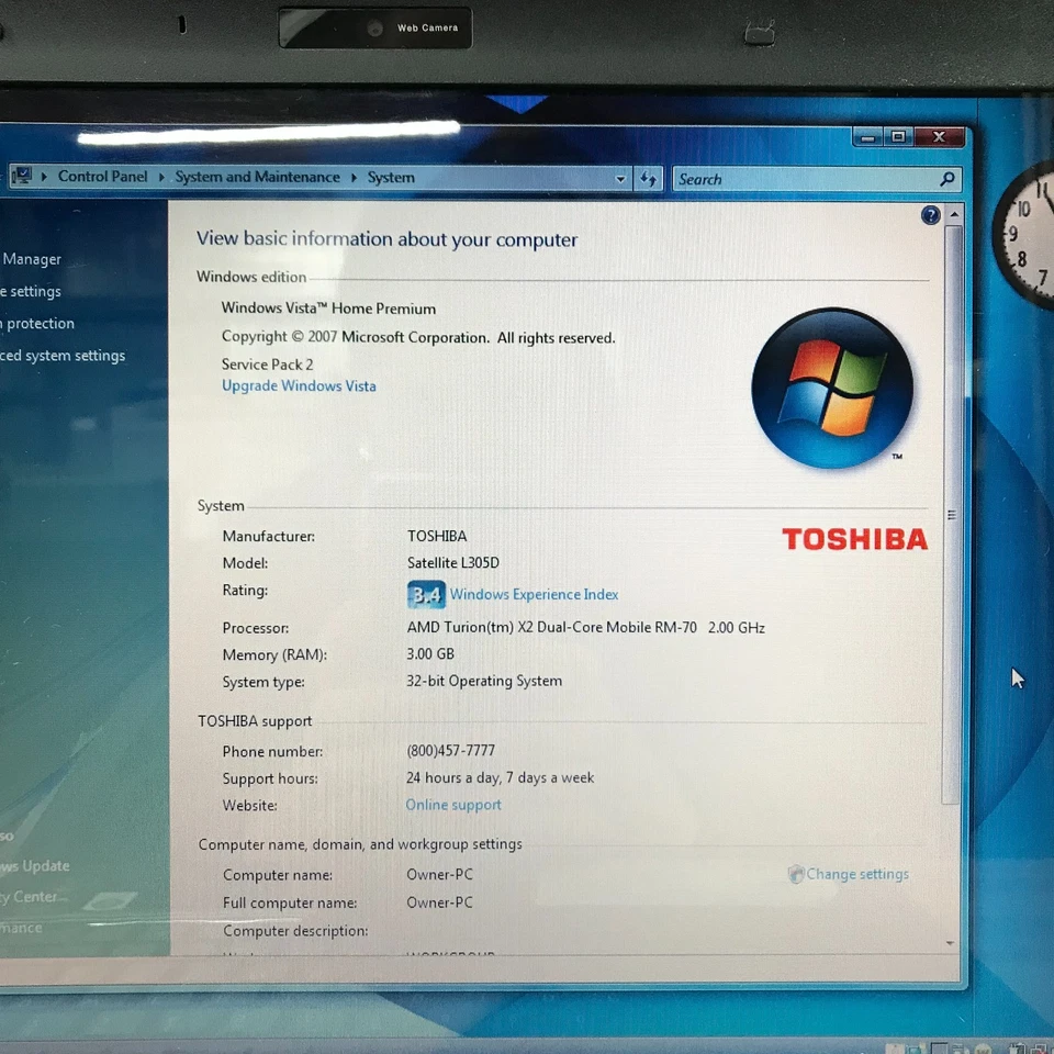 Toshiba Satellite Retro Gaming Laptop AMD Turion 2.00GHz 3GB RAM (Windows Vista) - Image 2 of 4