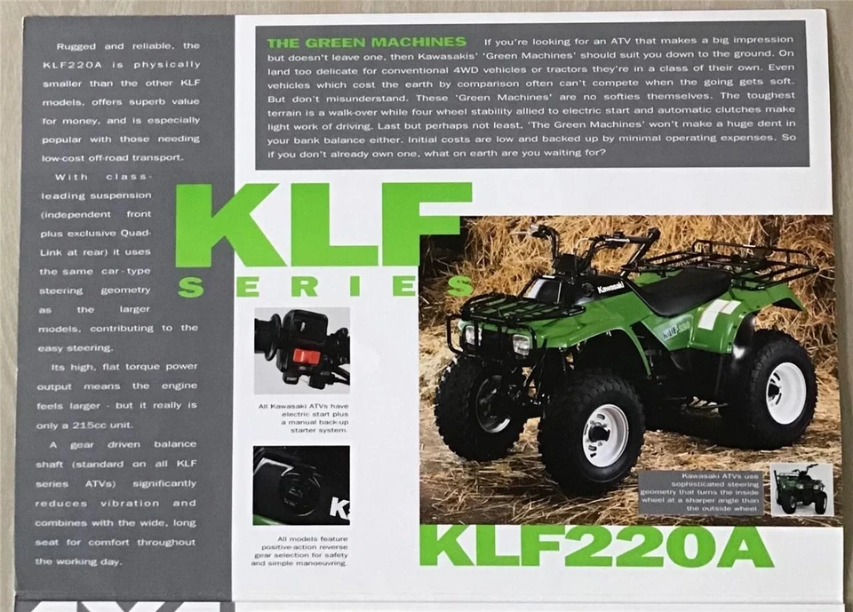 KAWASAKI KLF SERIES ATV Sales Brochure 1993 #99985-4900-03KLF The Green Machines - Image 2 of 4
