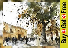 Lively Market Street 5"x7" Print on Matte Paper | European Urban Watercolor