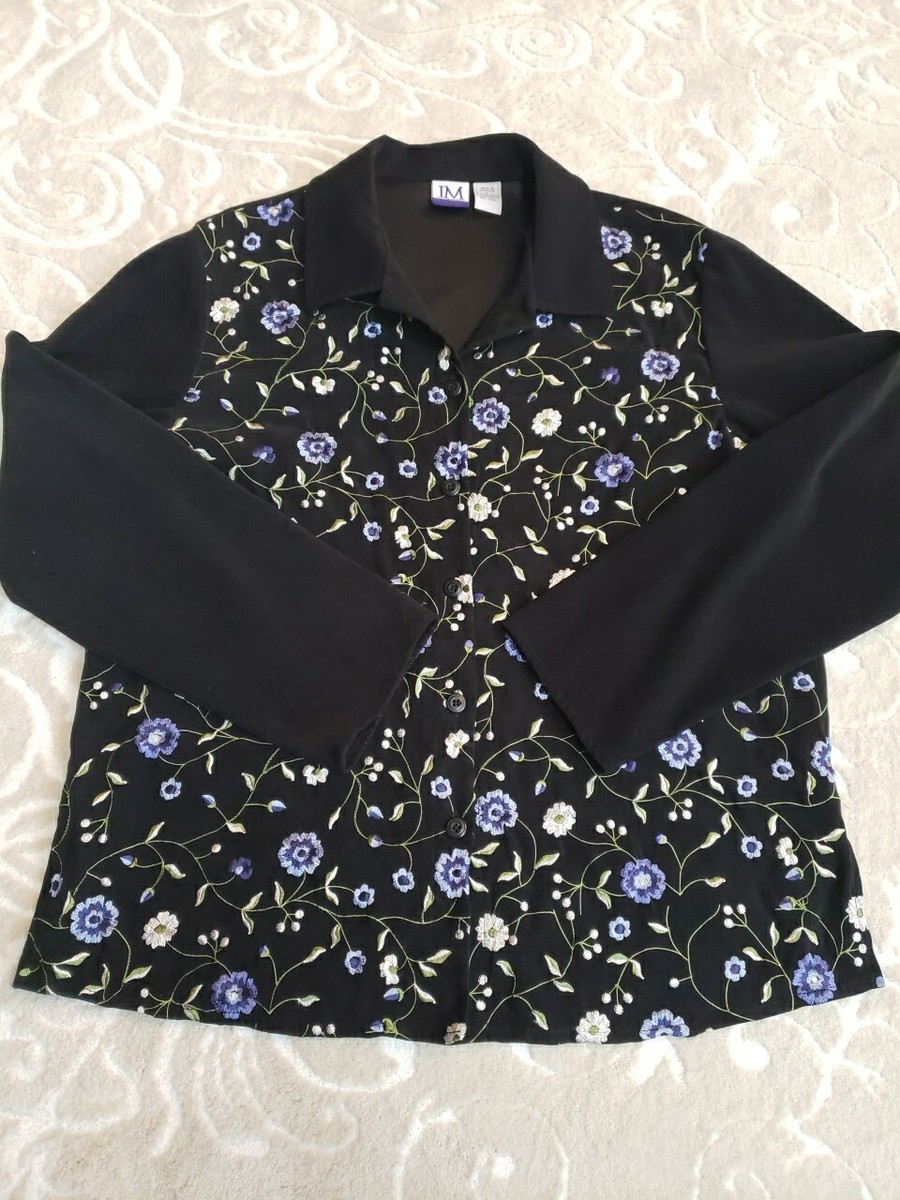 NWOT JM Collection Sz L Black Embroidered Floral Top Long NWOT JM Collection Sz L Black Embroidered Floral Top Long