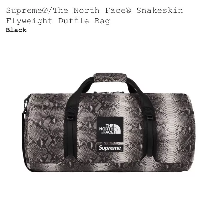 SUPREME x THE NORTH FACE SNAKESKIN BLACK FLYWEIGHT DUFFLE BAG NEW