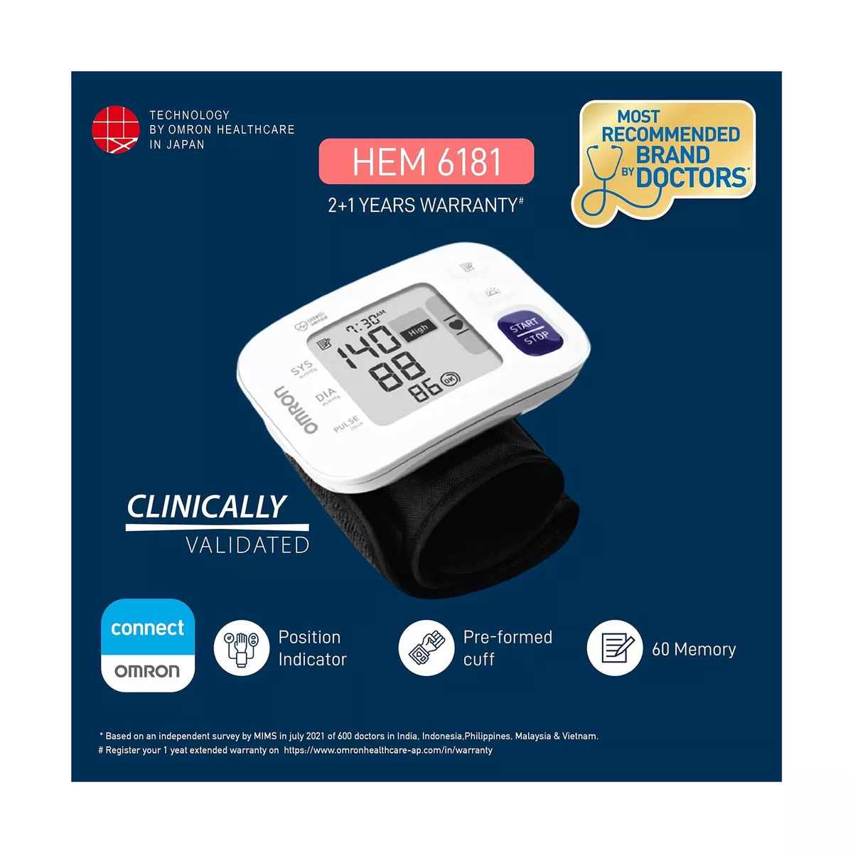 OMRON, Wrist Blood Pressure Monitor HEM 6181