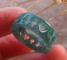 Video Certified Icy Green Natural A JADE Jadeite Heart RING USA. 7.75    689218