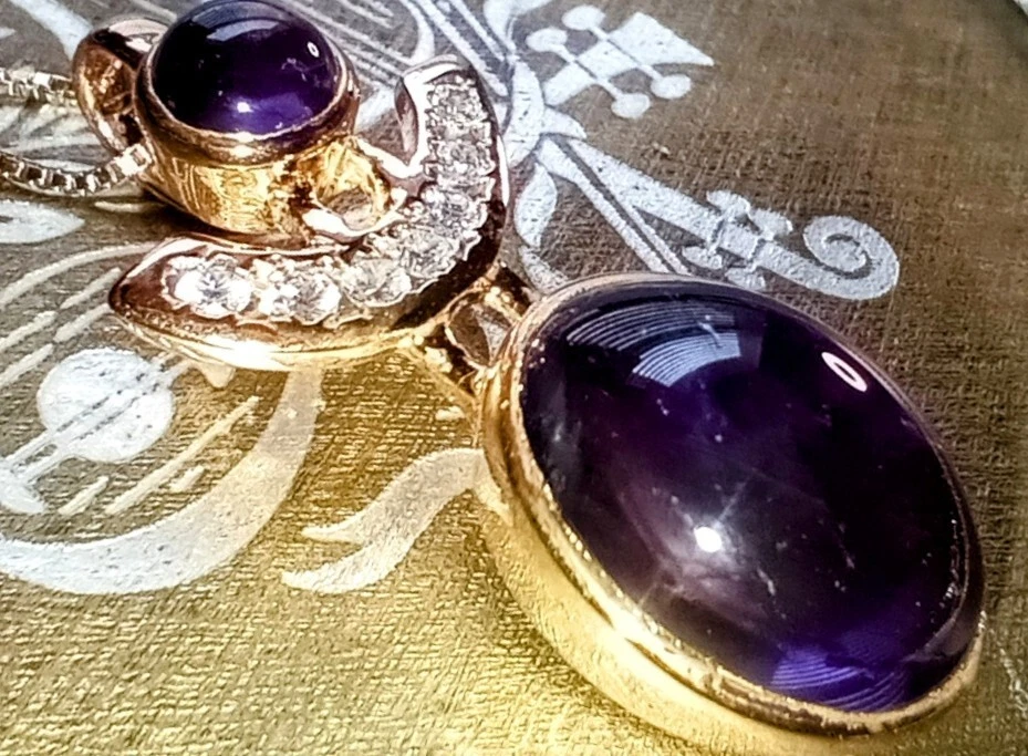 1.5"Amethyst/CZ-925 Pendant, Box Chain Necklace18"; Sterling Silver/Gold Overlay - Image 3 of 4