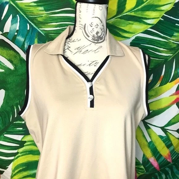 Camiseta sin mangas polo ventilada IZOD para mujer LG beige crudo golf fresco XFG Foto 2 de 4