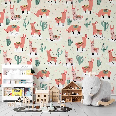 3D Alpaca Cactus Watercolor Pattern Wallpaper Wall Murals Removable Wallpaper
