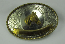 Vintage Nickel Silver Horse Head Engravable Trophy Award Scroll Belt Buckle