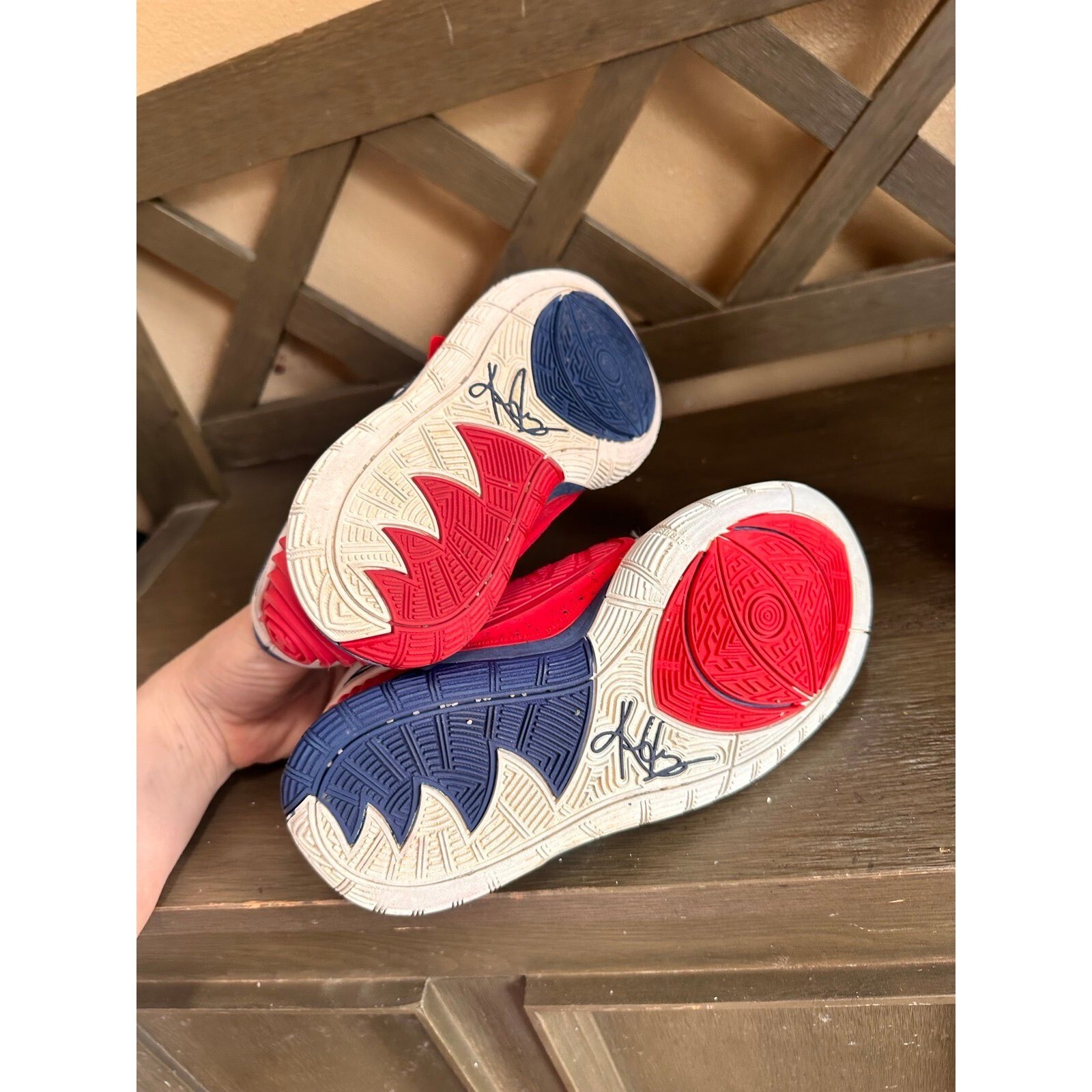 Nike Kyrie 6 Basketball Shoes - White Blue Red - High tops - Kids Size 3.5 youth