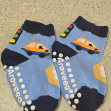 Car and Traffic Lights Light Blue  Dark Blue Aroveea Children's Socks