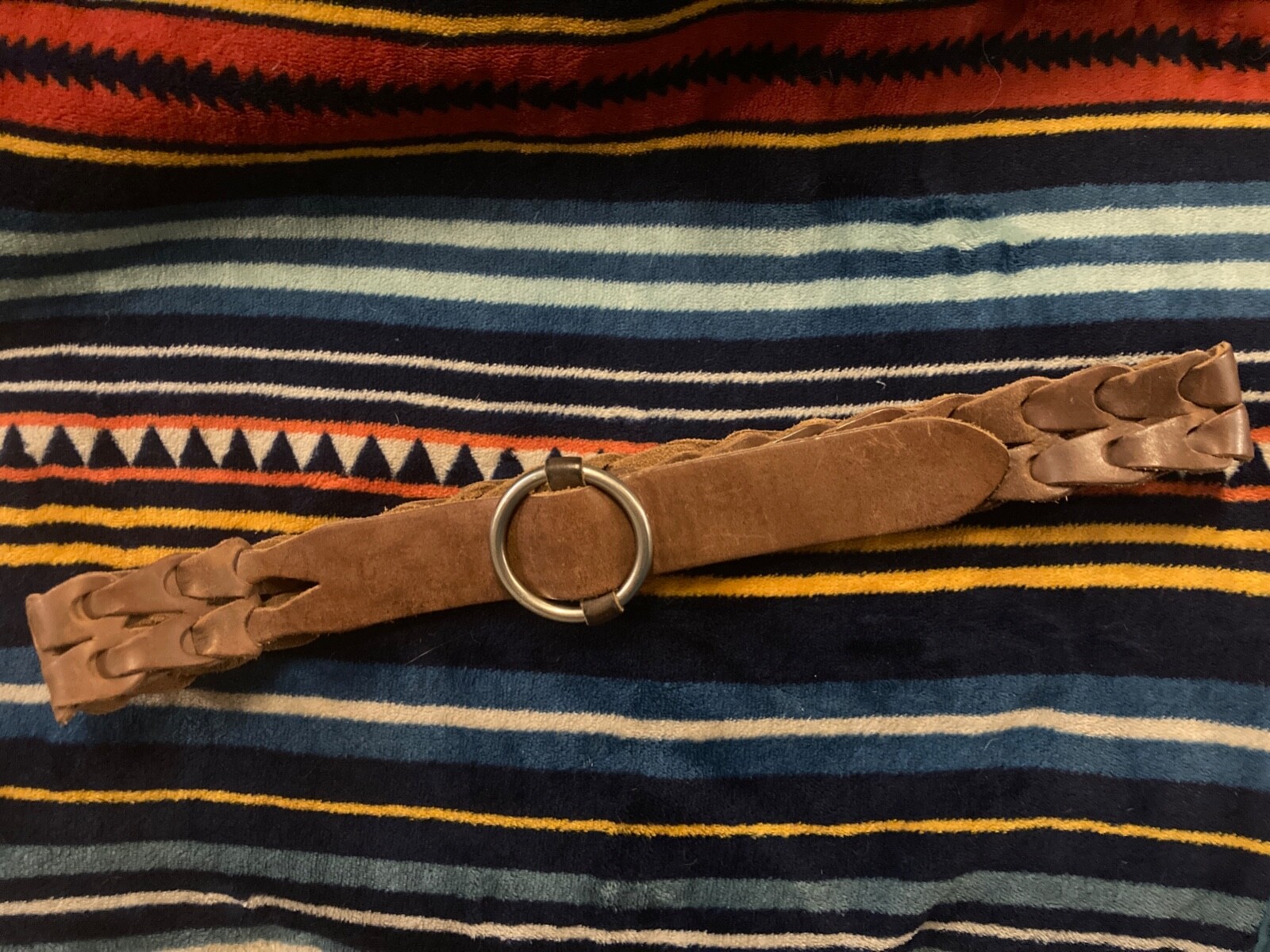 CANDIE's BELT Woven Interlocking Pattern Brown LE… - image 1