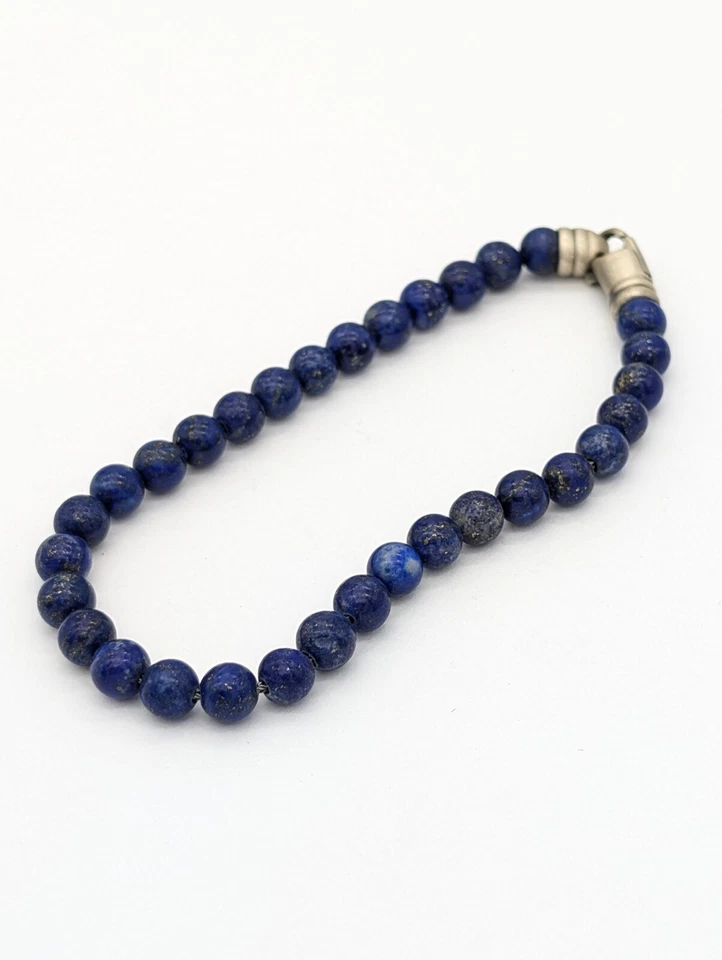 Men’s Lapis Lazuli Bead Bracelet Sterling Silver Handmade Spiritual Jewelry - Image 3 of 4