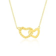 14K Gold Plated 925 Sterling Silver Necklace Jewelry Gift Double Heart Necklace