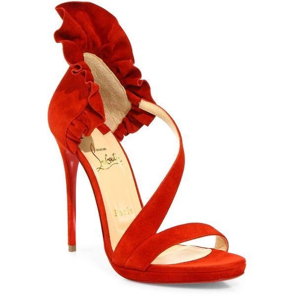 100% AUTH NEW WOMEN LOUBOUTIN COLANKLE 120 RUFFLED SUEDE HEEL/SANDALS US 9