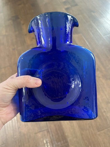 Blenko Glass Mini Water Bottle Cobalt Blue, 8x6x3in, 2.4lb - Picture 5 of 8
