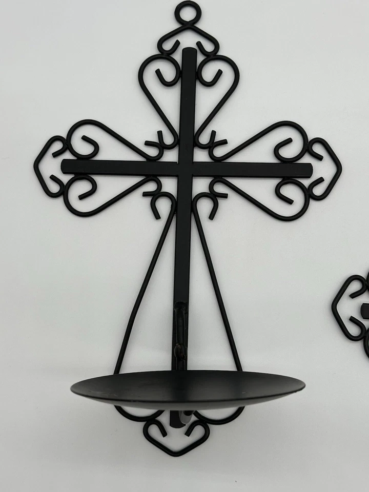 Juego de 2 Candelabros de Pared Negros Met en Forma de Cruz Colgante Pilar Candelabro Foto 2 de 4