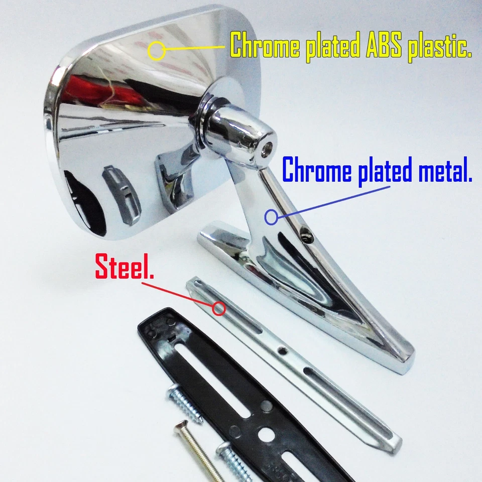 Espejos retrovisores laterales cuadrados cromados para guardabarros/puerta Chevrolet Chevelle Malibu Yenko 1964-72 Foto 3 de 4