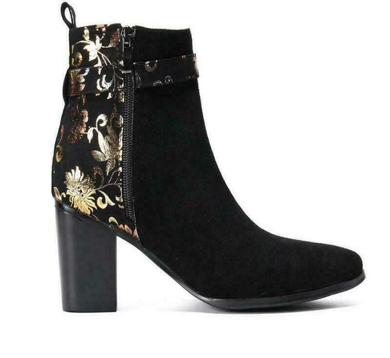 Chelsea Mens Floral Cuban Heel Ankle Boots Real Leather Pointy Toe Buckle Shoes