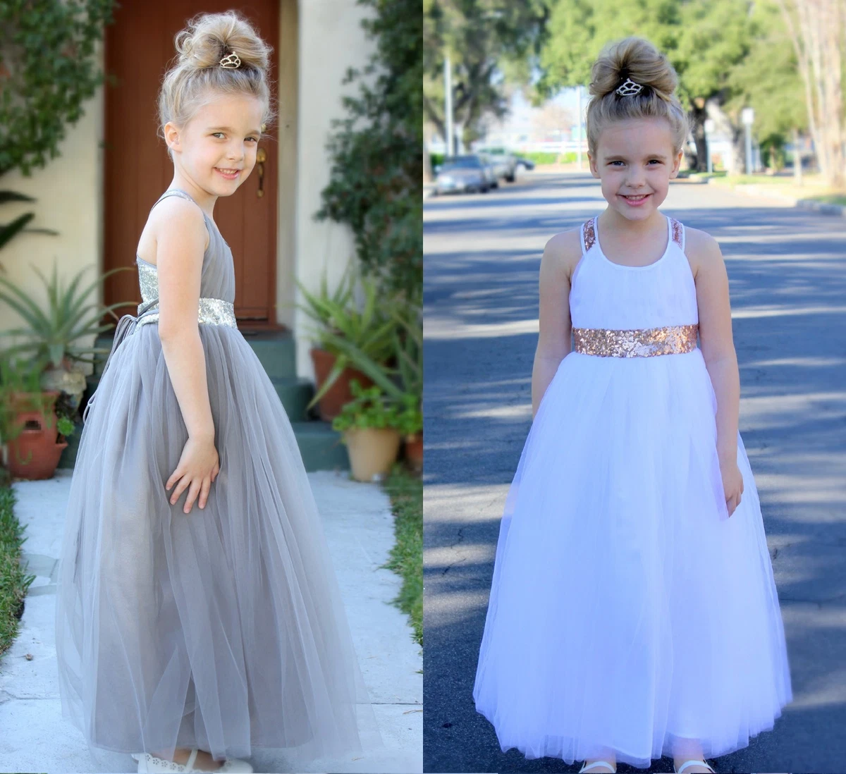 Communion Long Tulle Puffy Dress Flower Girl Floor Length White Lace P –  Avadress