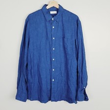 UNIQLO Mens Size L Blue Premium Linen Long-Sleeve Shirt