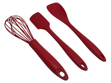 Premium Silicone Whisk, Spatula, and Baking Spatula Spoon 3 pc Set - 4 Colors