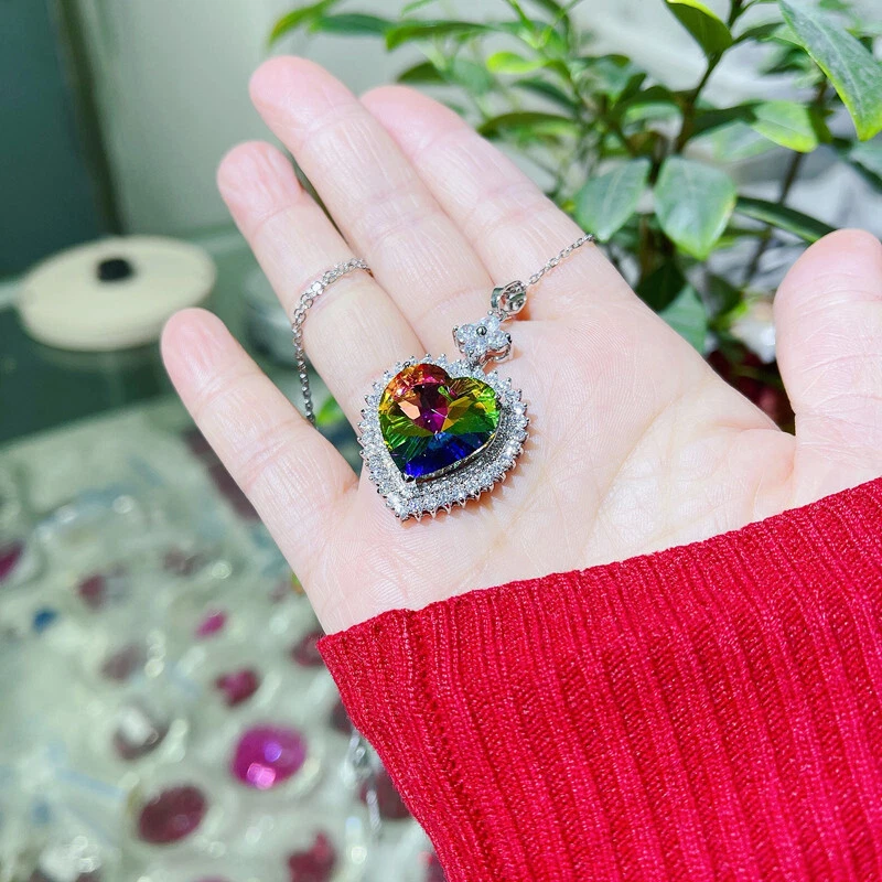 Nuevo collar colgantes de plata con gemas de cristal arco iris brillante natural para mujer Foto 4 de 4