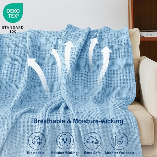 PHF 100% Cotton Waffle Weave Blanket King Size for Bed, Lightweight Washed... - Picture 228 of 238