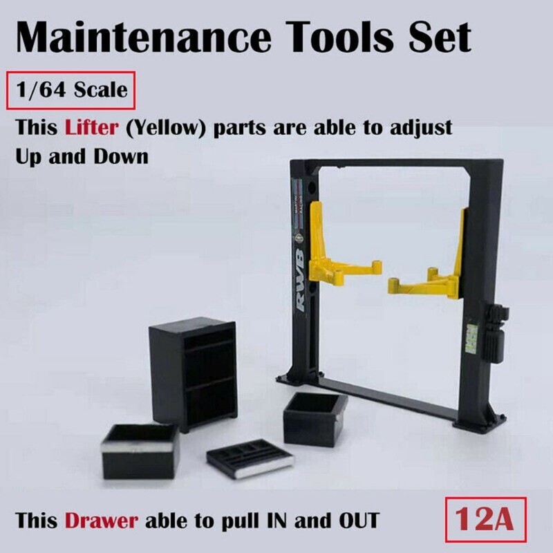 Diorama 1/64 Garage Maintenance Tools Set Alloy Die-Cast Model Car Display 12PCS