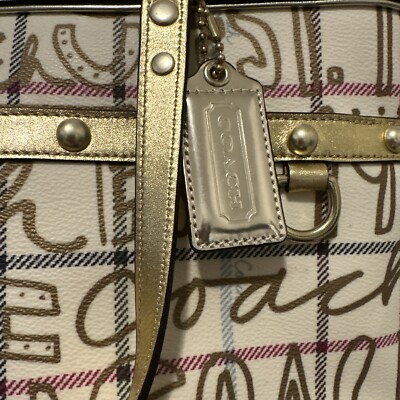 Coach Purse Heritage Tattersall Graffiti F13188 Gold Tote Bag 