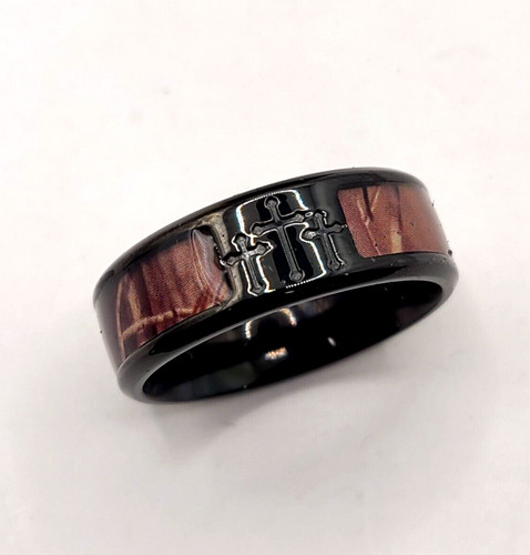 GTHIC Black Camo Cross Titanium Band Ring sz 11