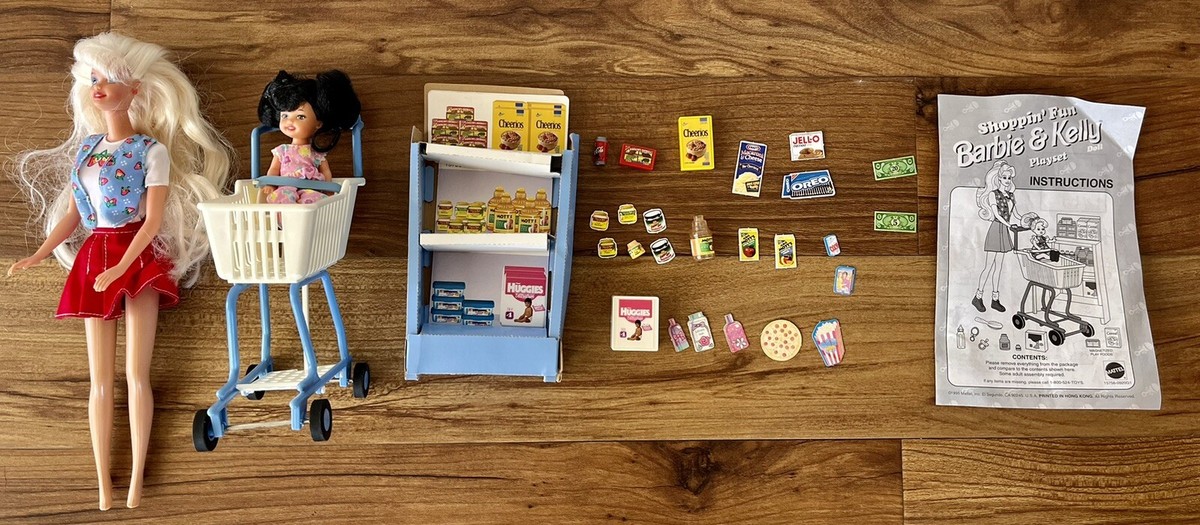 Vintage 1995 Shoppin' Fun Barbie And Kelly With Shopping Cart Set