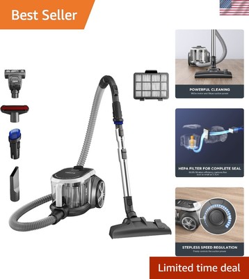 Bagless Canister Vacuum Cleaner, Lightweight Vac for Carpets and Hard Floors,...