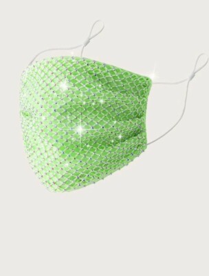 Rhinestone Green Overlay Face Mask 