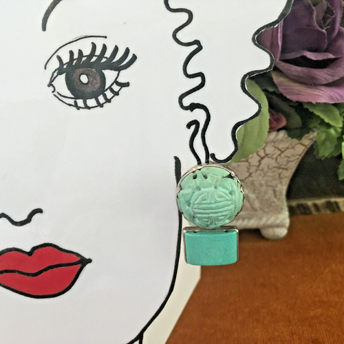 Rebecca Collins Jade and Turquoise Clip On Earrings - Picture 4 of 10